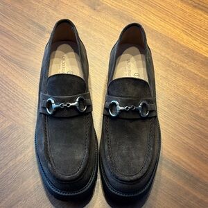 Men's Brown Suede Slip-On Loafers with Metal Bit